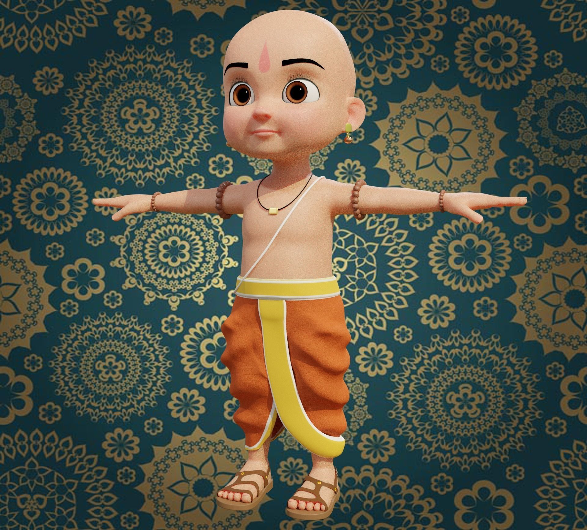 Cartoon Indian Pandit Low-poly 3D model_5