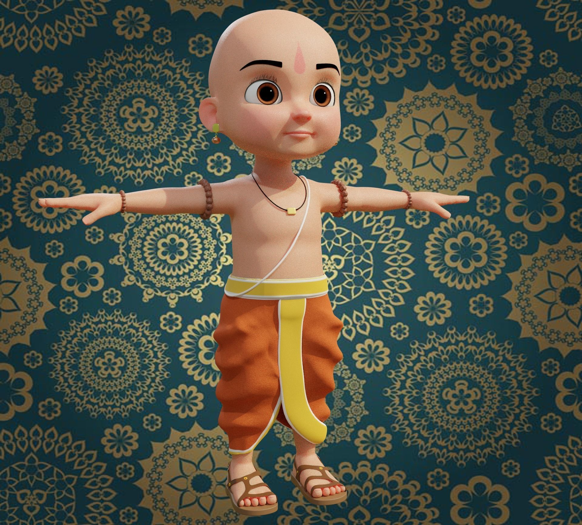 Cartoon Indian Pandit Low-poly 3D model_4