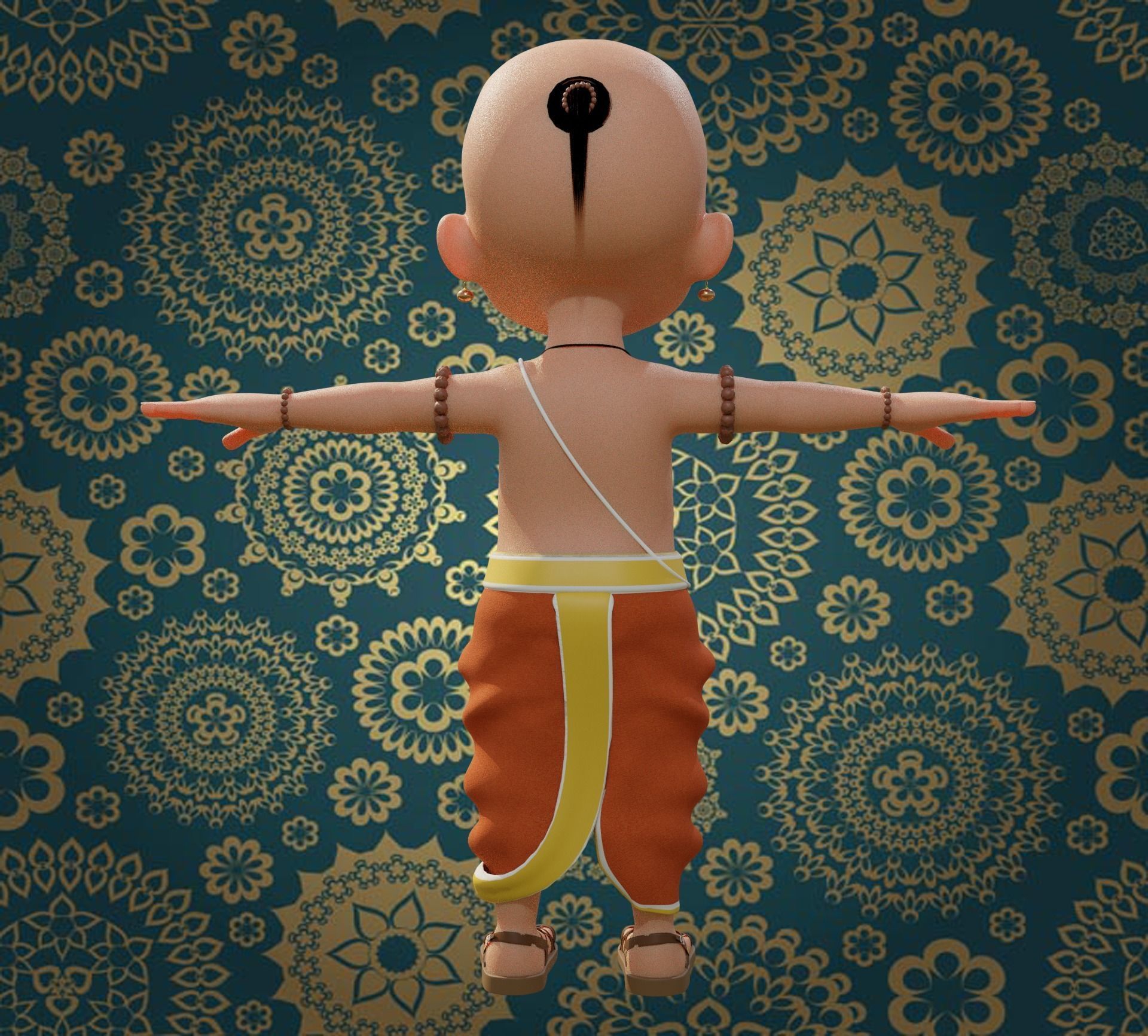 Cartoon Indian Pandit Low-poly 3D model_2