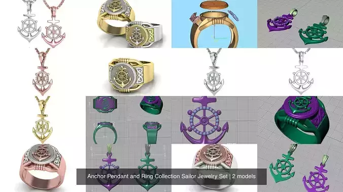 Anchor Pendant and Ring Collection Sailor Jewelry Set