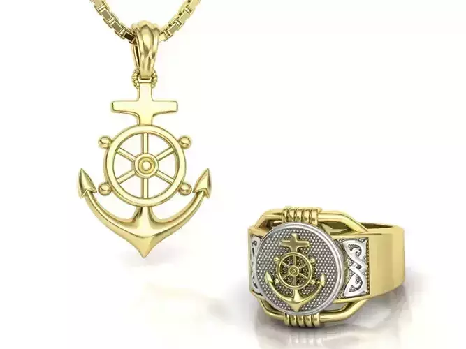 Anchor Pendant and Ring Collection Sailor Jewelry Set 