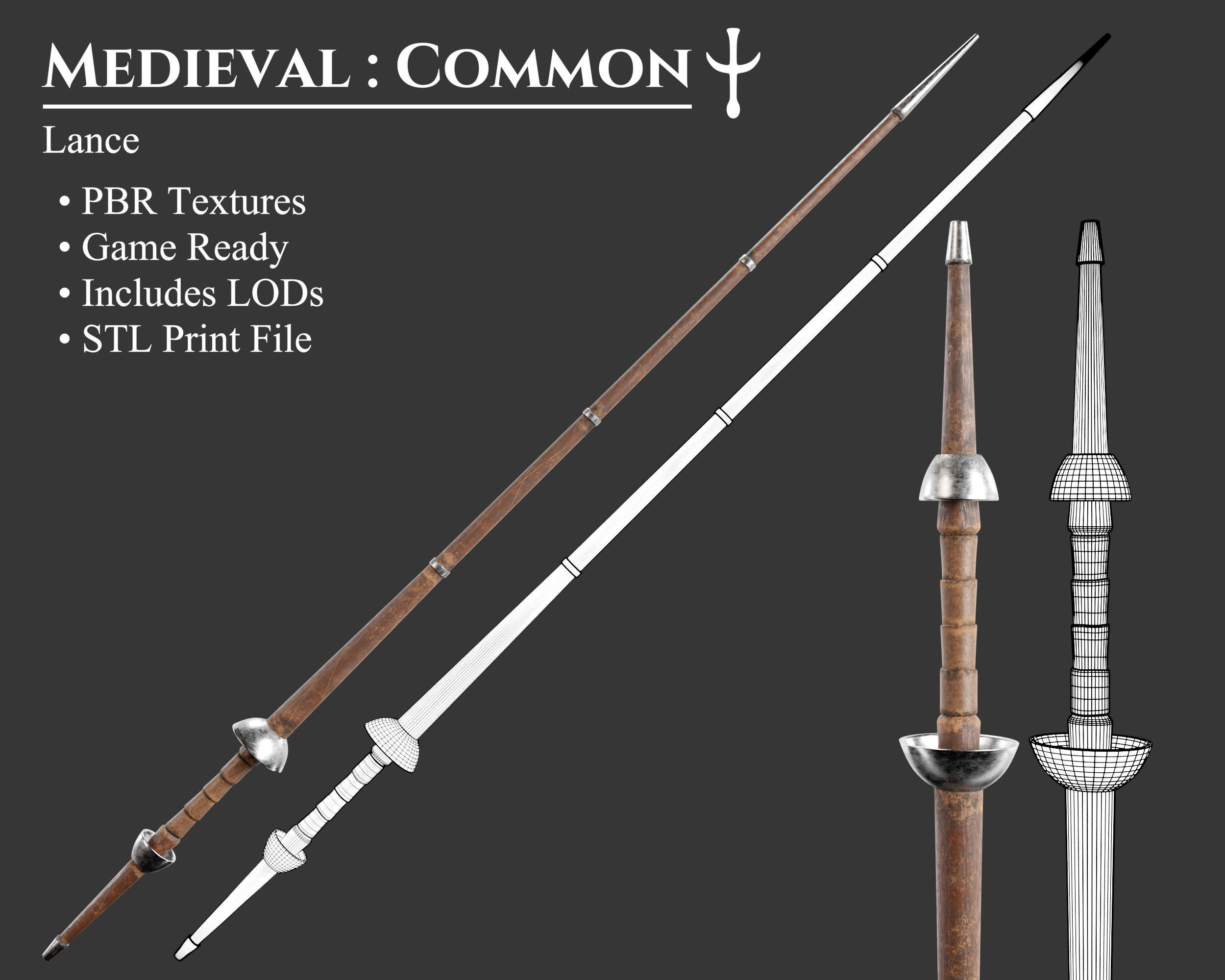 Medieval Common Weapon Lance Low-poly 3D model_1