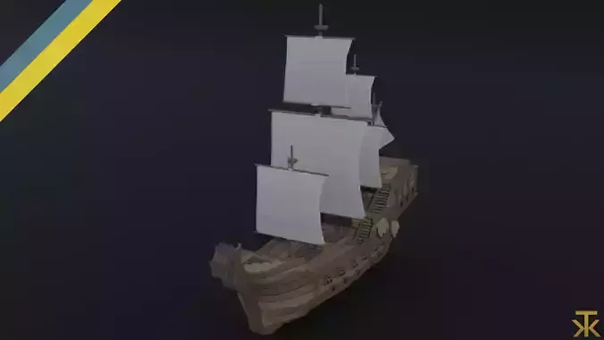 Cartoon medieval ship Polygonal Style