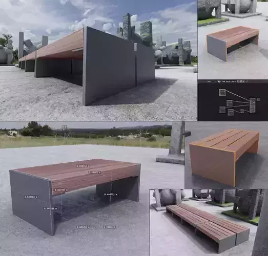 Park Bench 8 Teak Gray Metal Frame 3 Low-poly 3D model