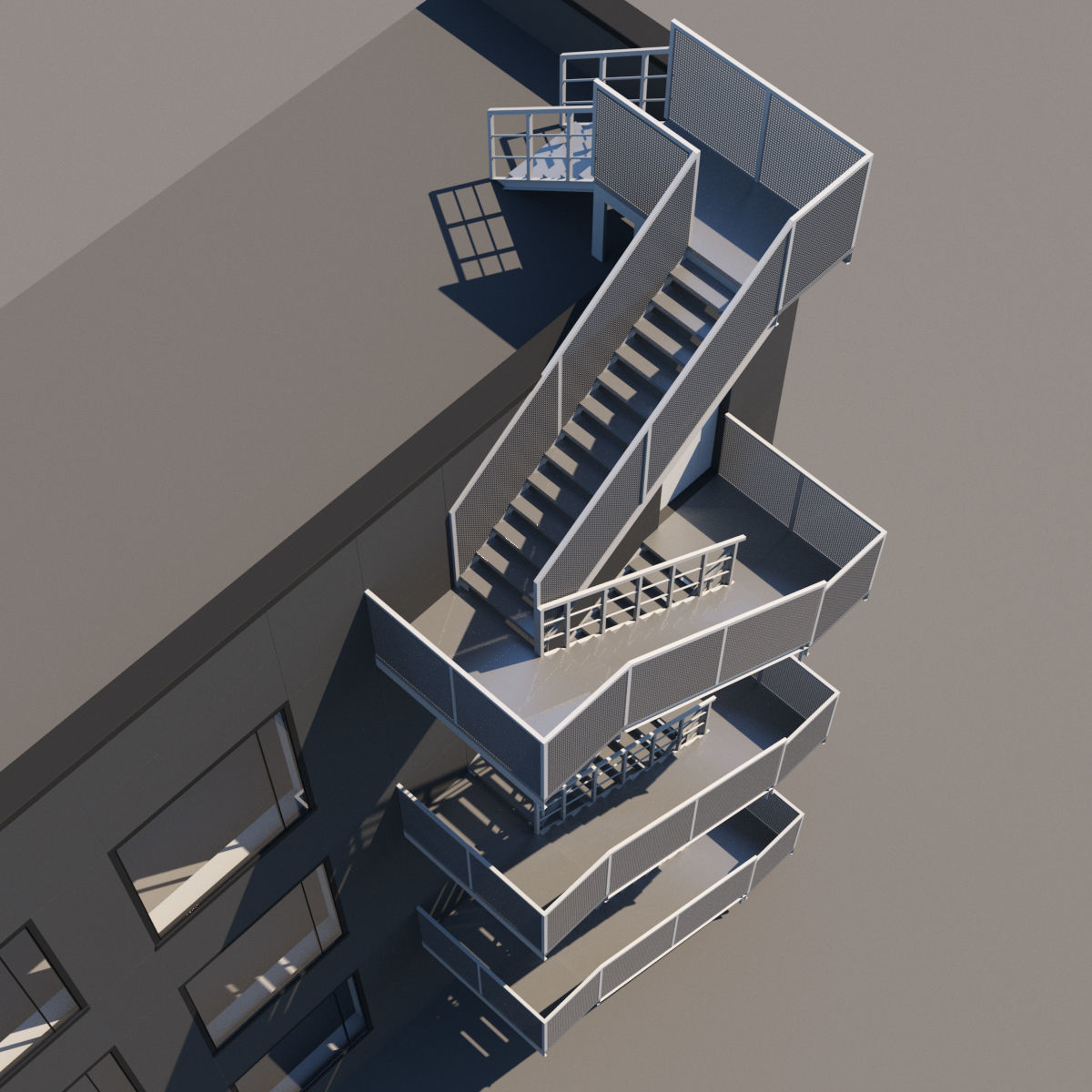 Metal stair with fencing 3D model_14
