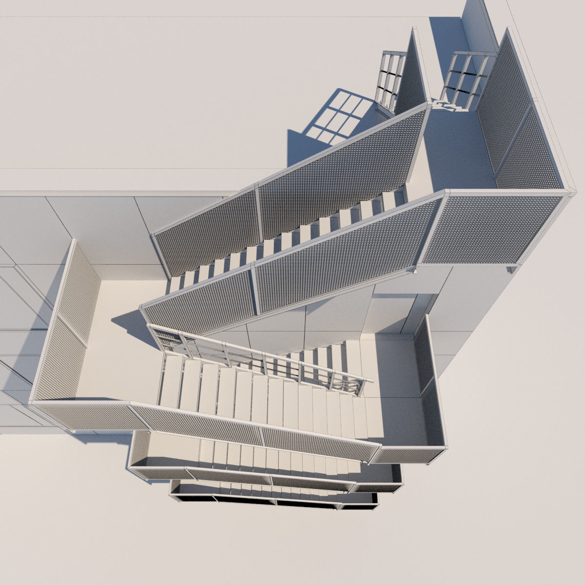 Metal stair with fencing 3D model_7