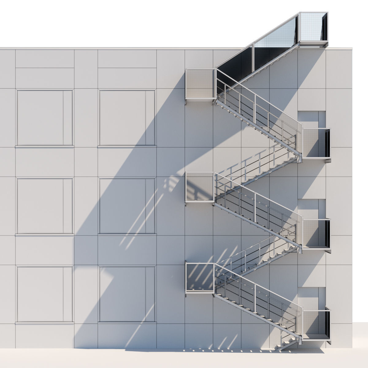 Metal stair with fencing 3D model_1