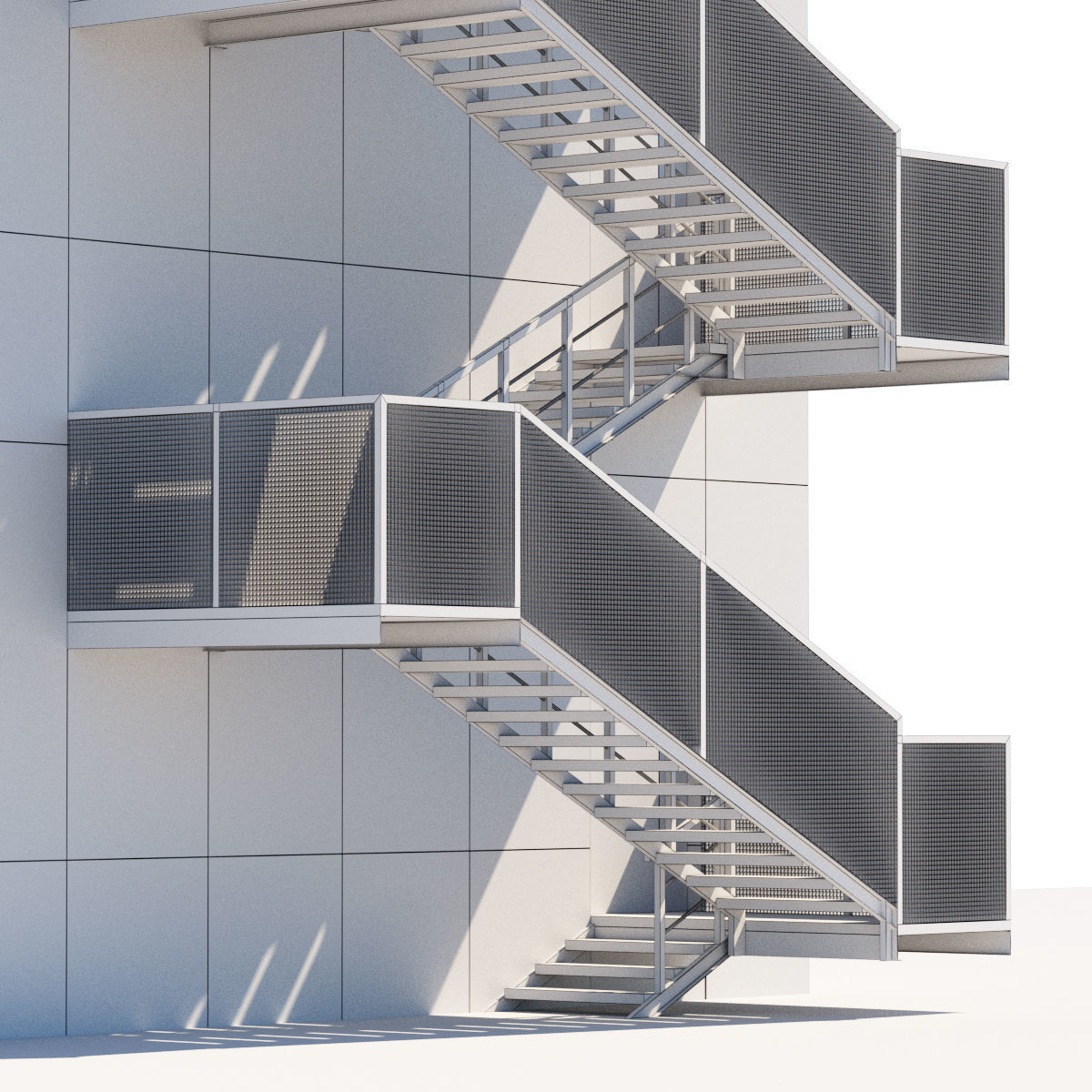 Metal stair with fencing 3D model_5