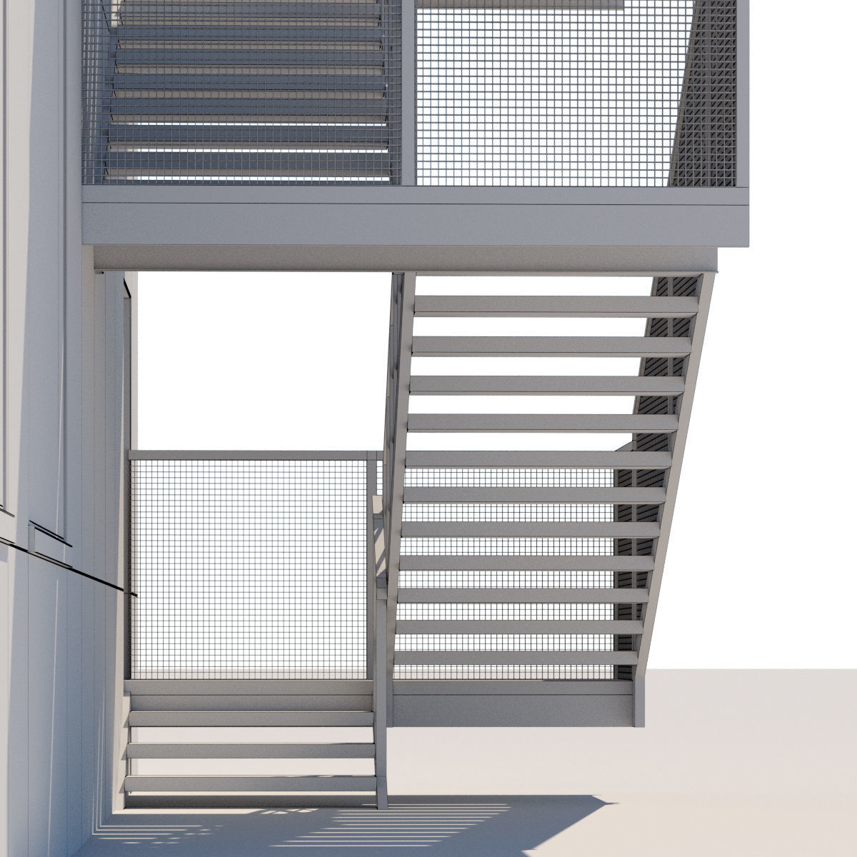 Metal stair with fencing 3D model_17