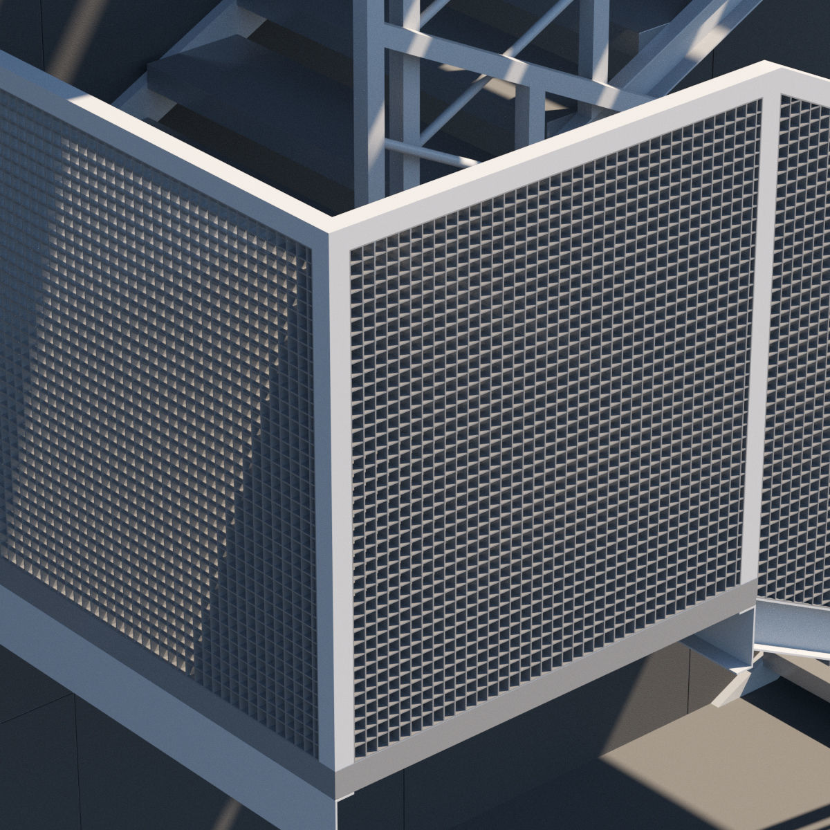 Metal stair with fencing 3D model_18