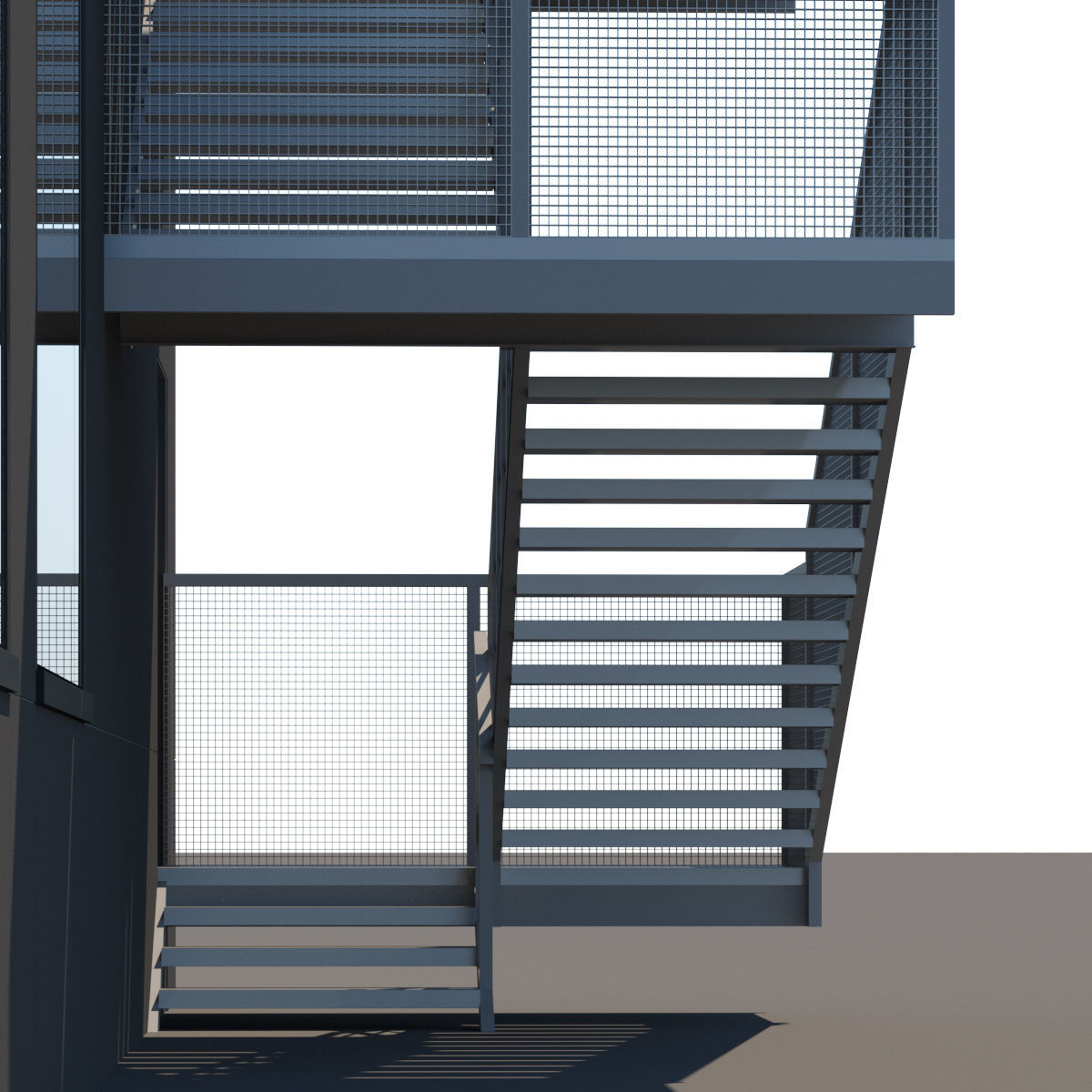 Metal stair with fencing 3D model_16