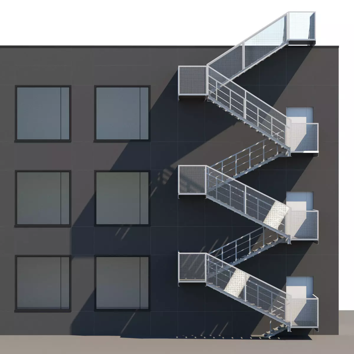 Metal stair with fencing 3D model_0