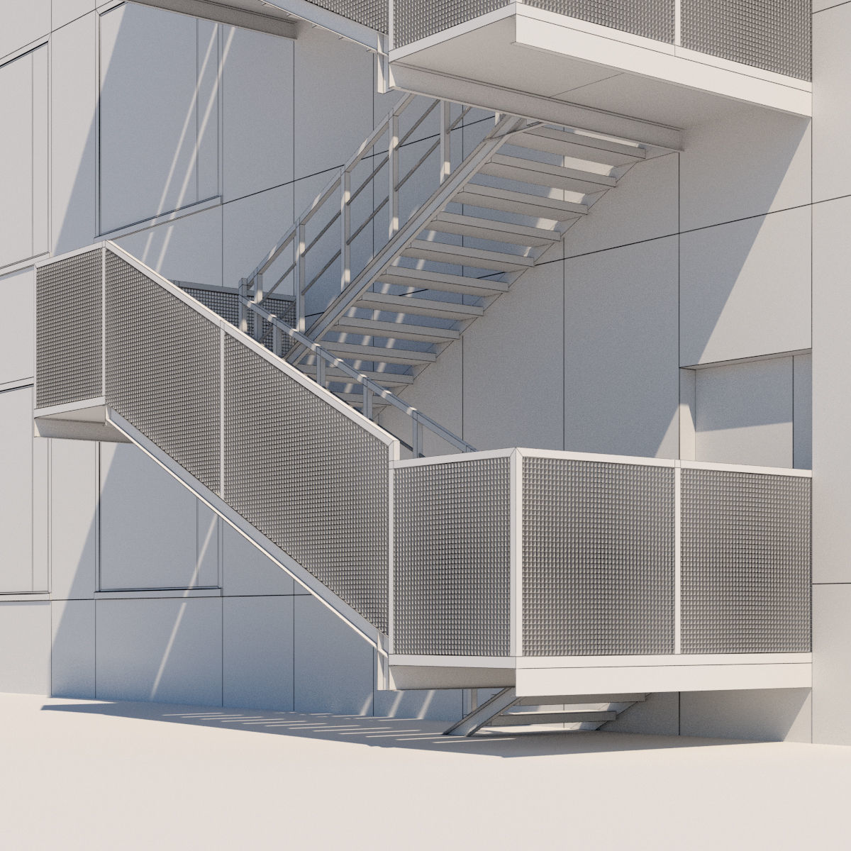 Metal stair with fencing 3D model_11