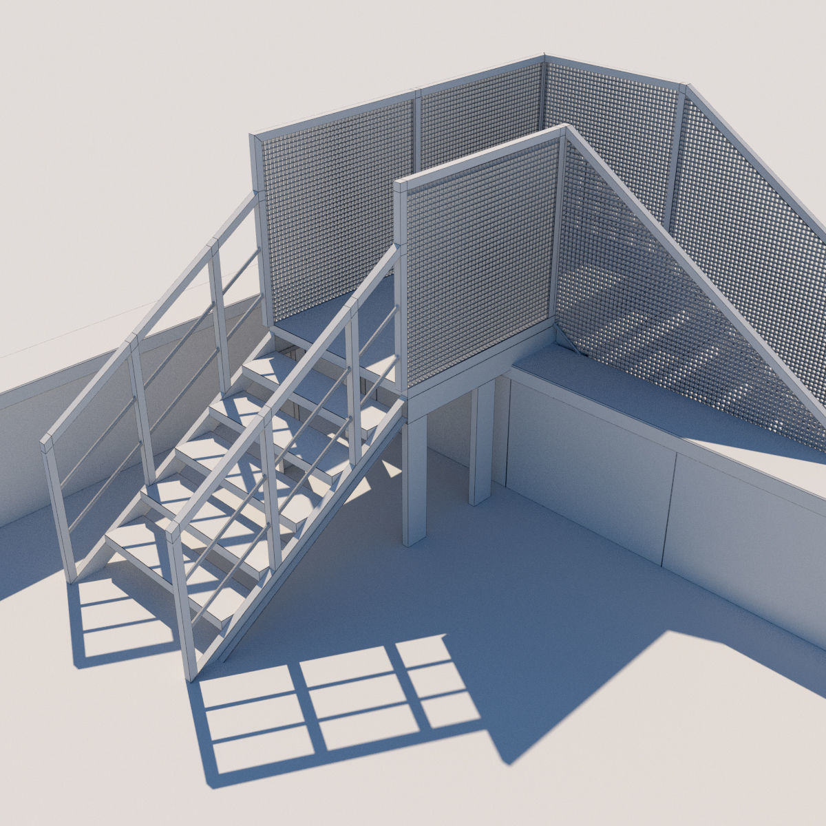 Metal stair with fencing 3D model_9