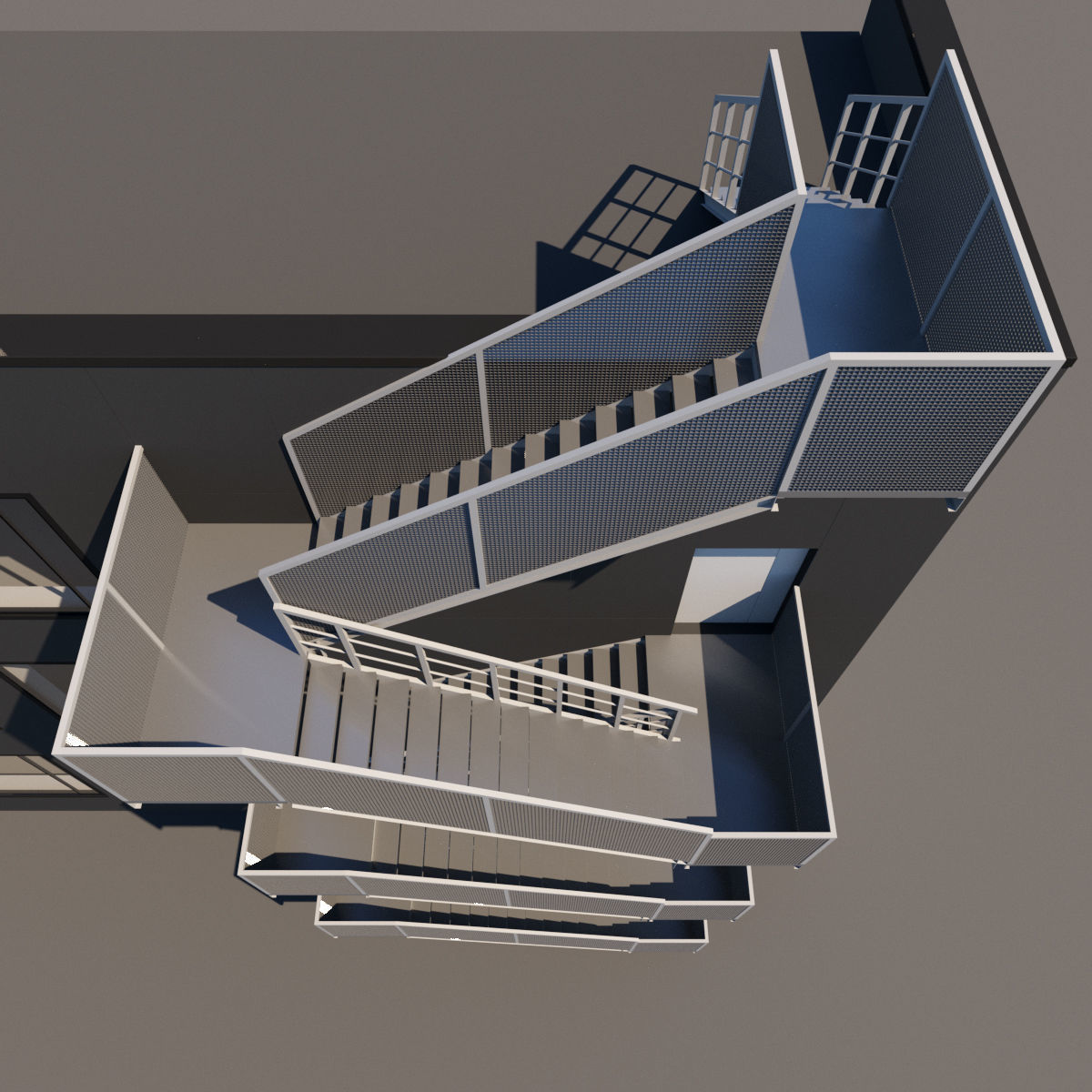Metal stair with fencing 3D model_6