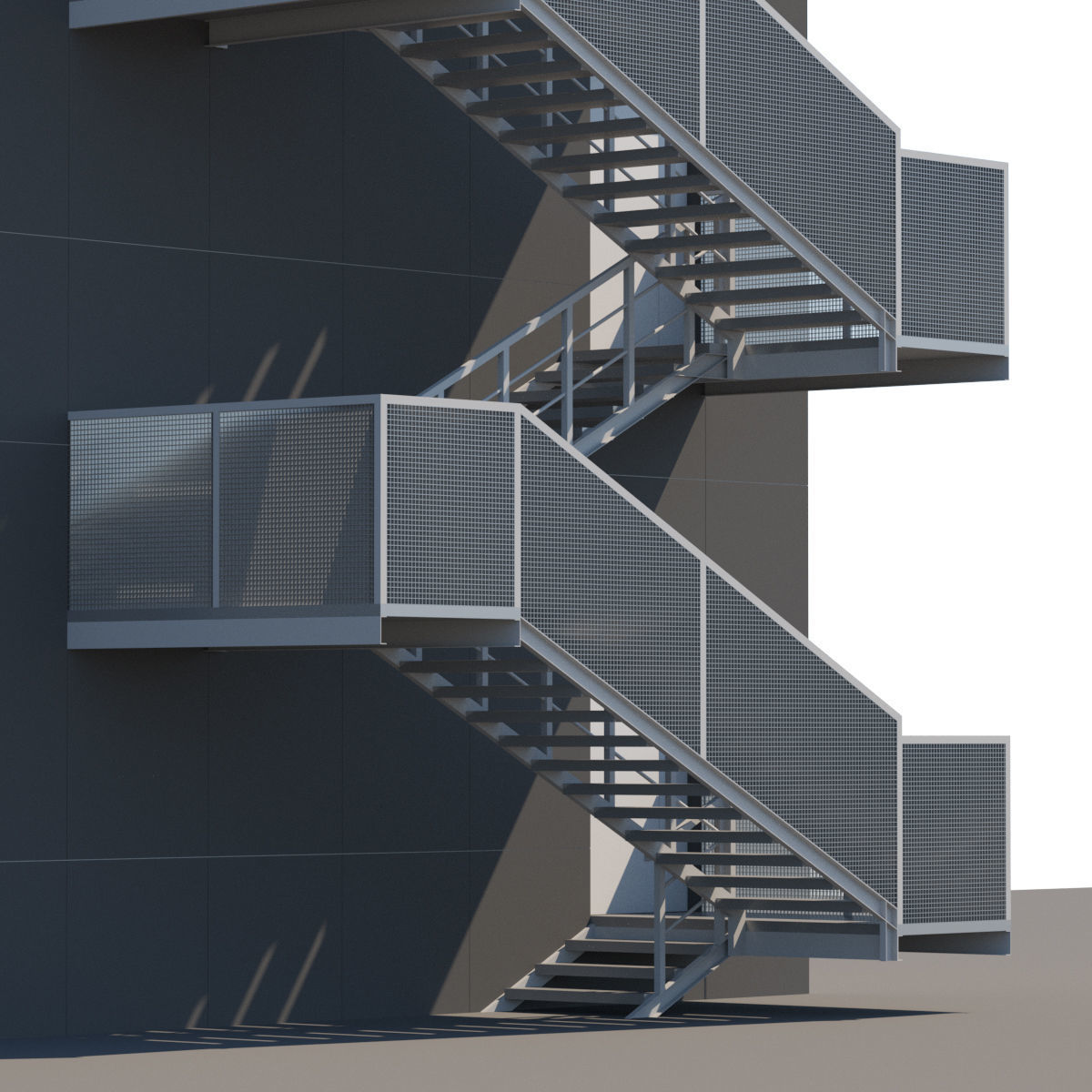 Metal stair with fencing 3D model_4