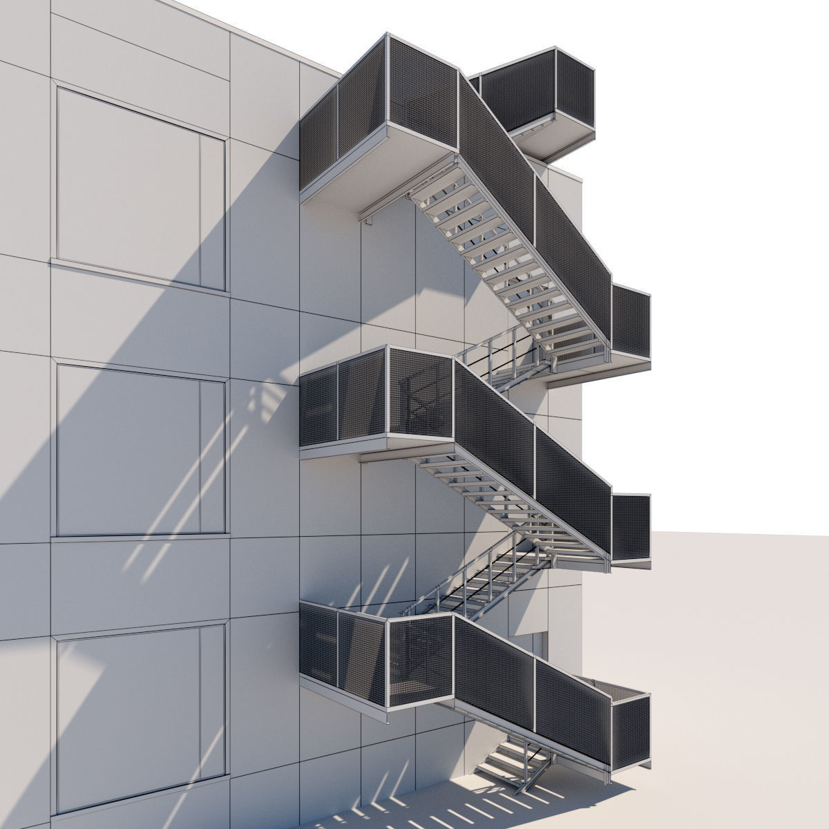 Metal stair with fencing 3D model_3