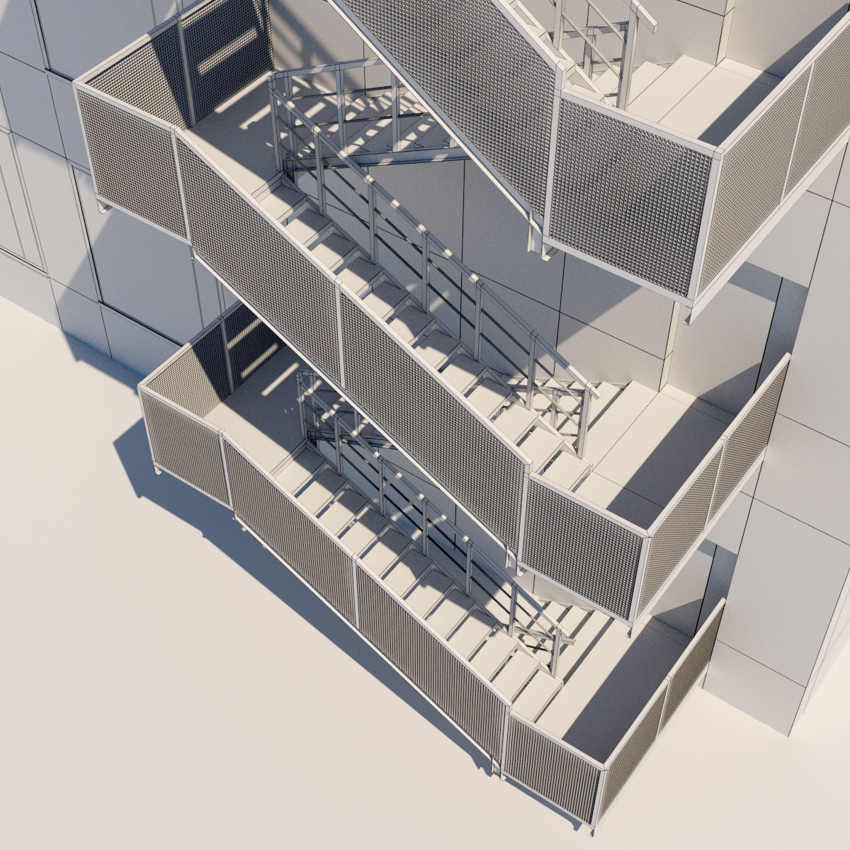 Metal stair with fencing 3D model_13