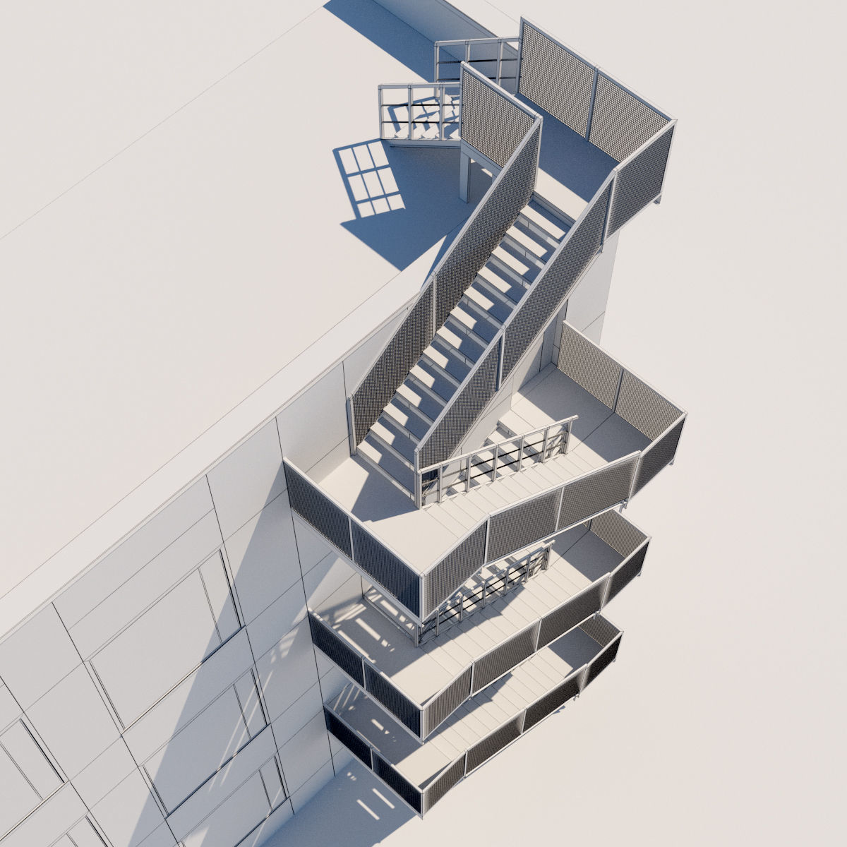 Metal stair with fencing 3D model_15