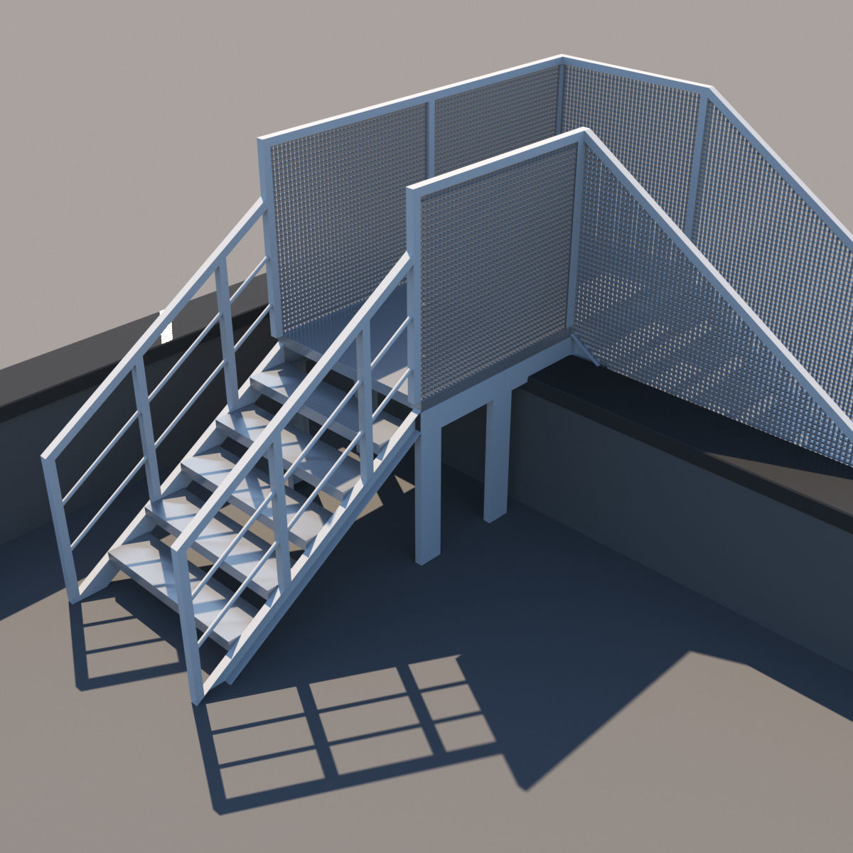 Metal stair with fencing 3D model_8