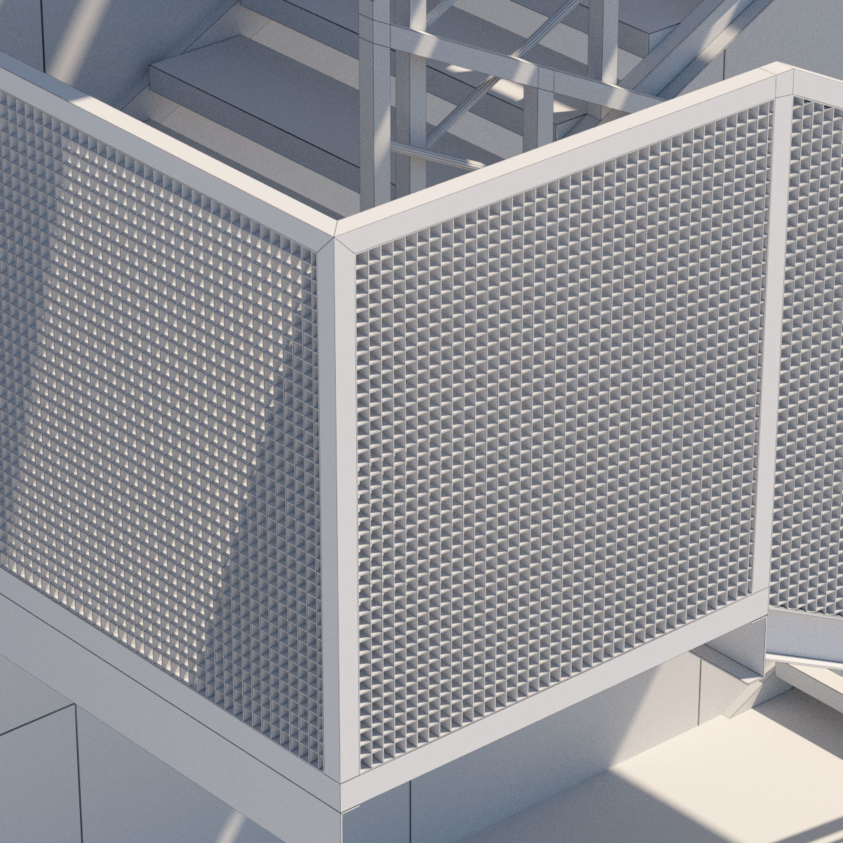 Metal stair with fencing 3D model_19