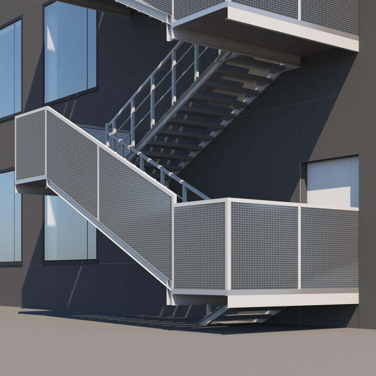 Metal stair with fencing 3D model_10
