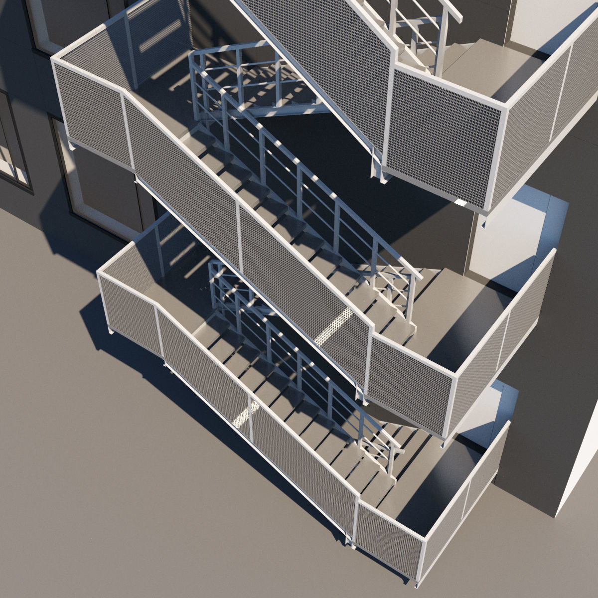 Metal stair with fencing 3D model_12