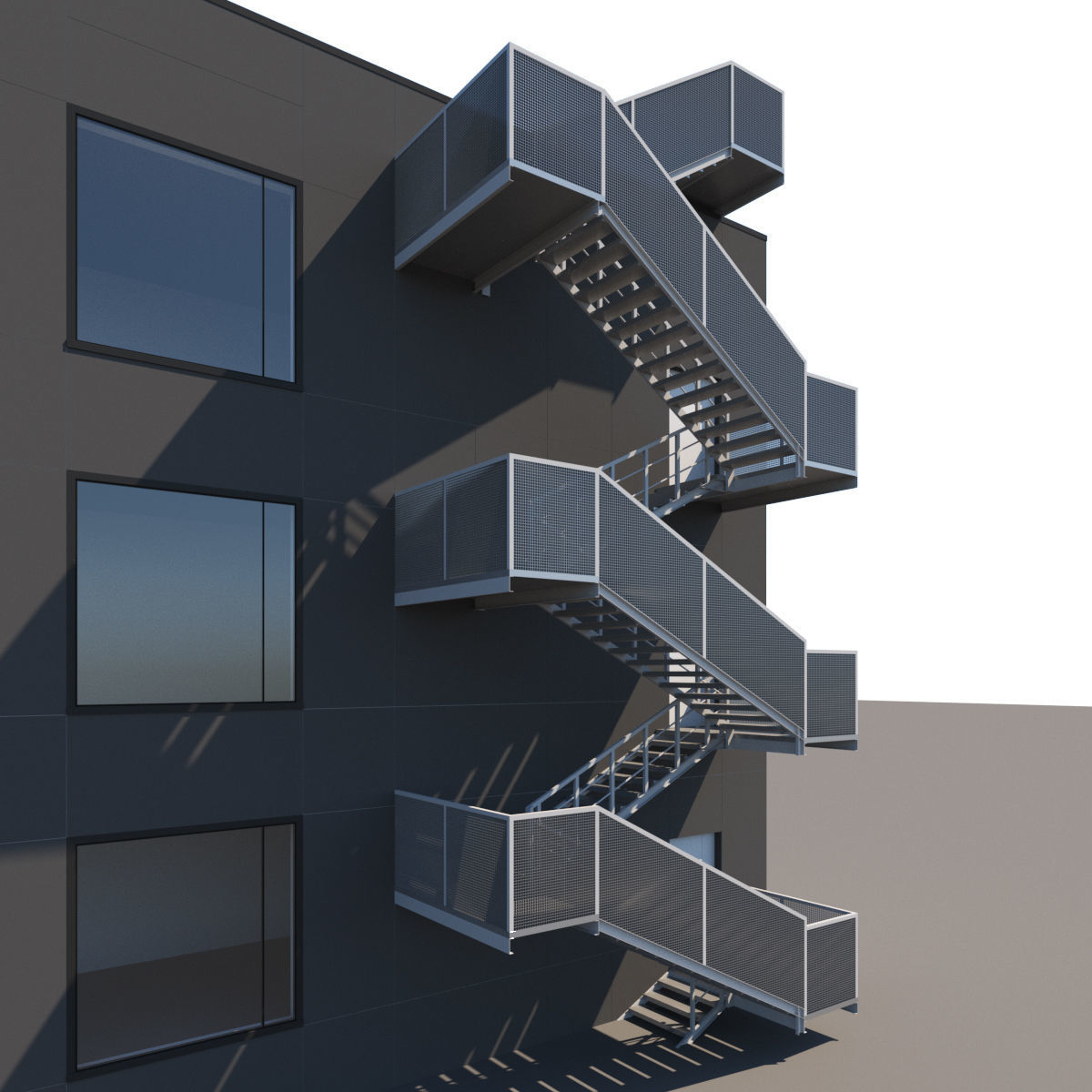 Metal stair with fencing 3D model_2