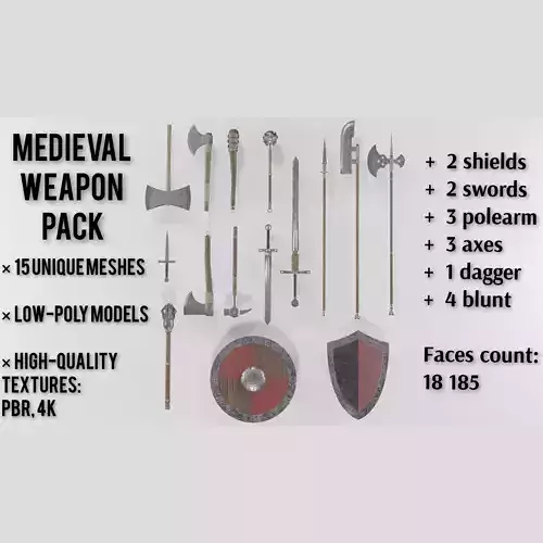 Medieval melee weapon pack 3D Model Collection