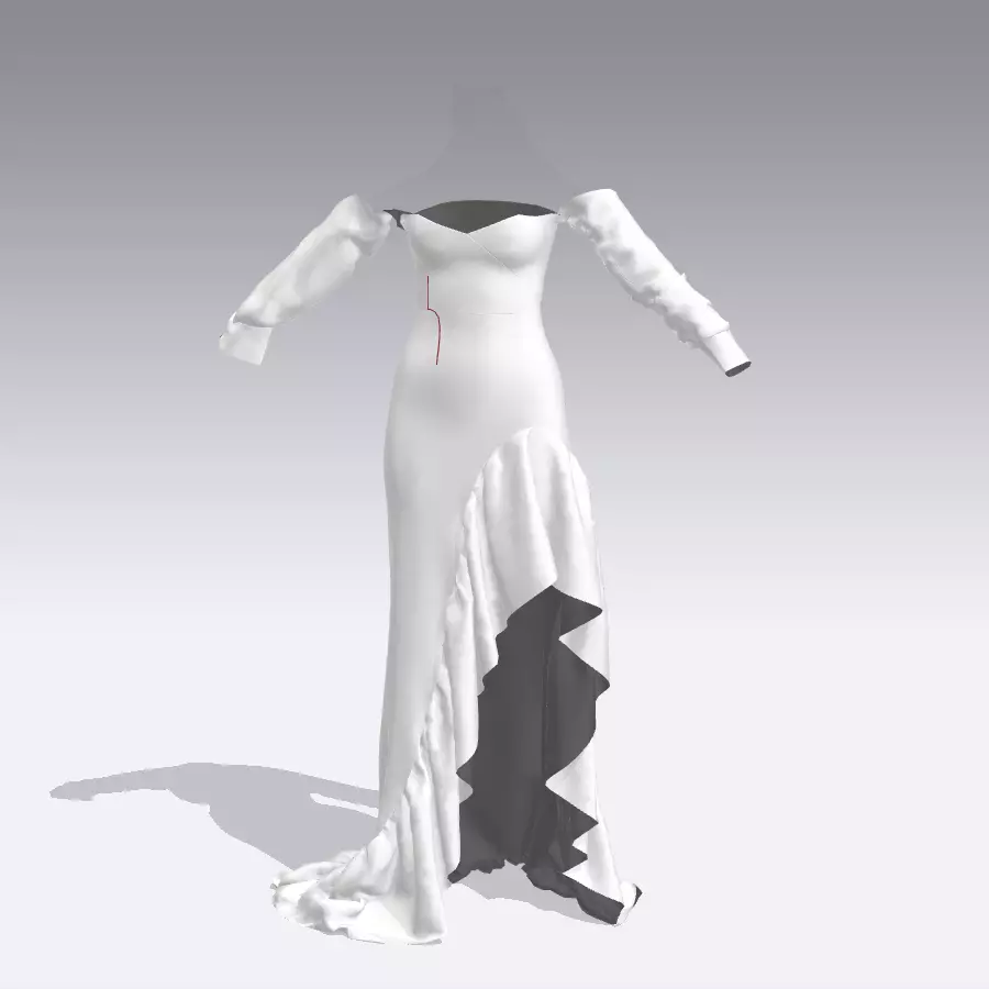 DRESS DRESS RUFFLED SLIT DRESS 3D model