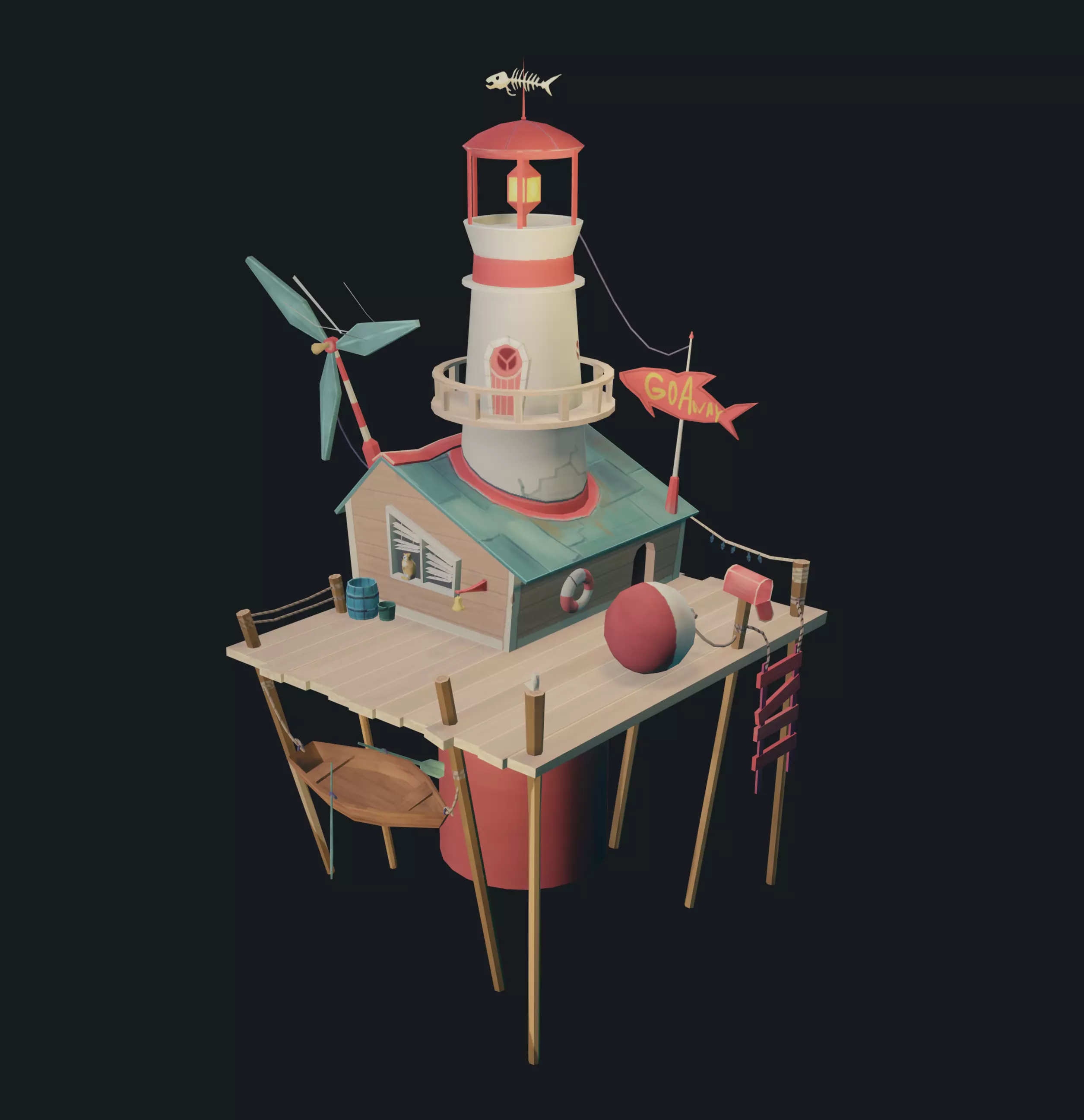 Stylized house on the water Low-poly 3D model