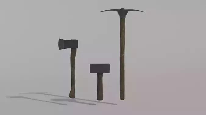 Low Poly toolset wooden hammer
