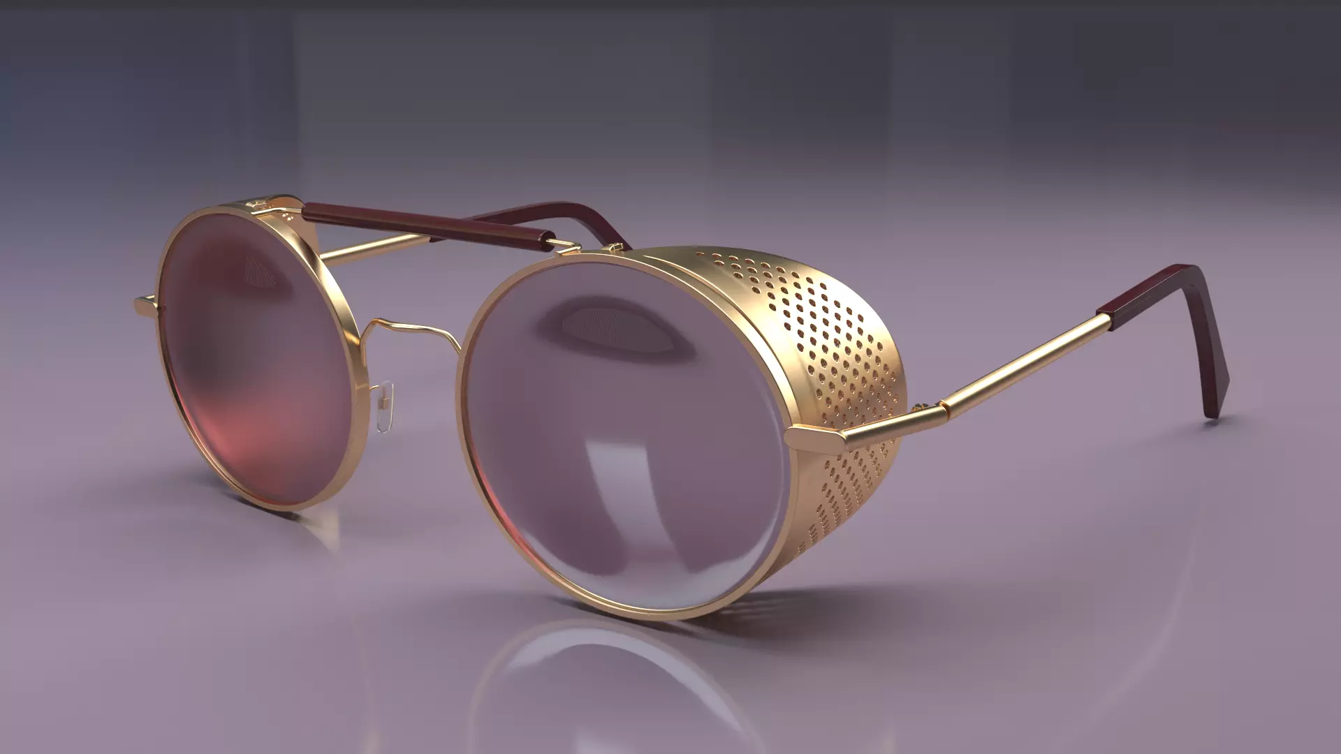 Steampunk vintage round sunglasses Low-poly 3D model_0