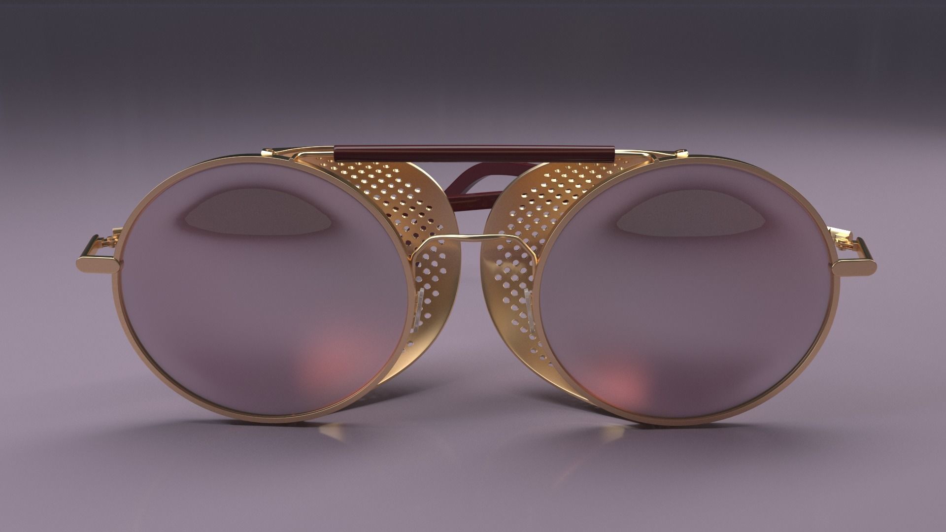 Steampunk vintage round sunglasses Low-poly 3D model_10
