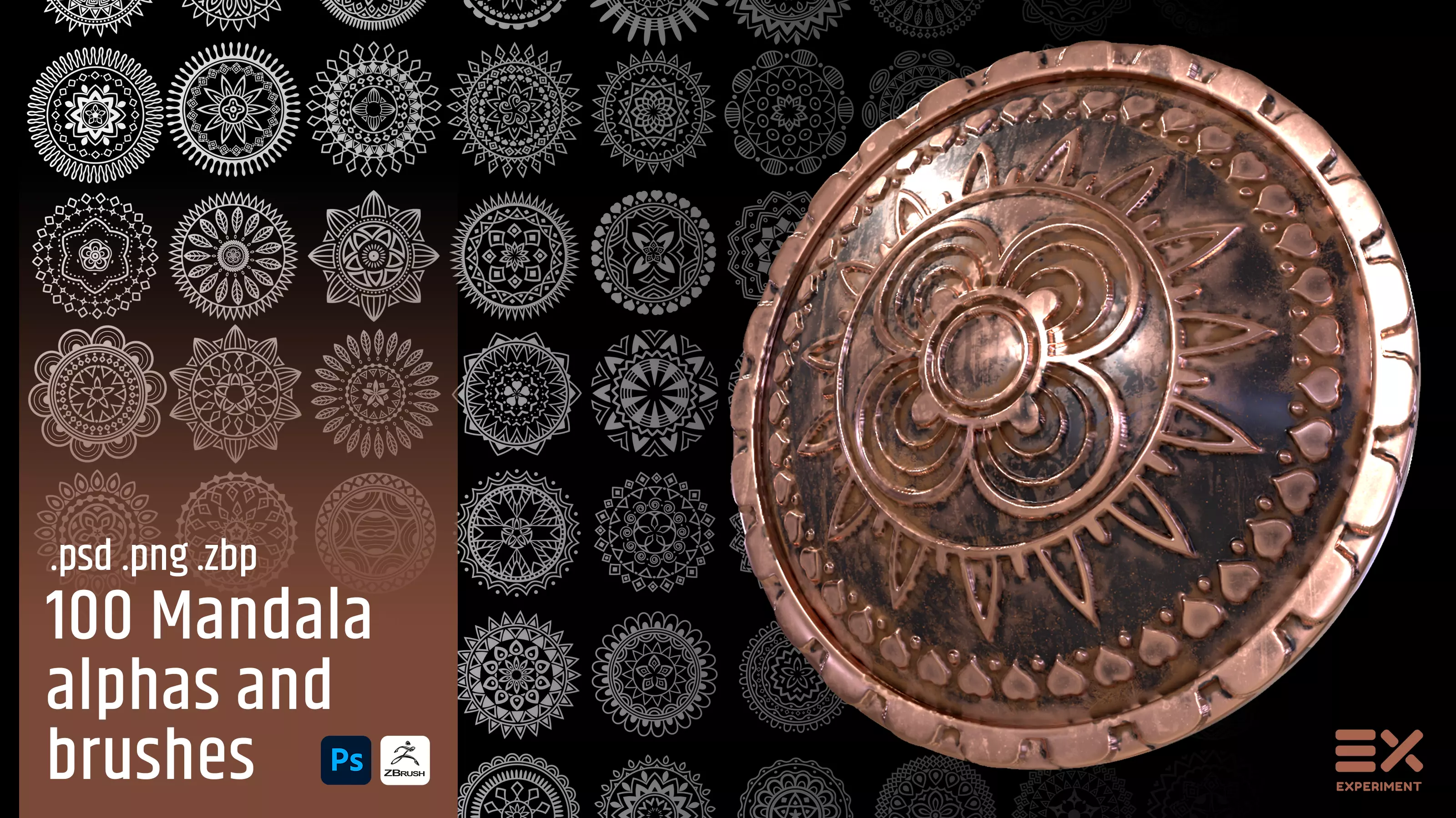 100 Mandala 3d brushes and alphas Texture