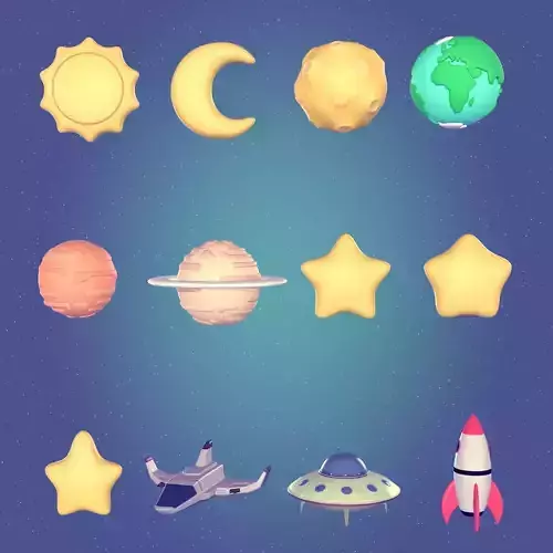 Cartoon Space Collection Low-poly 3D model