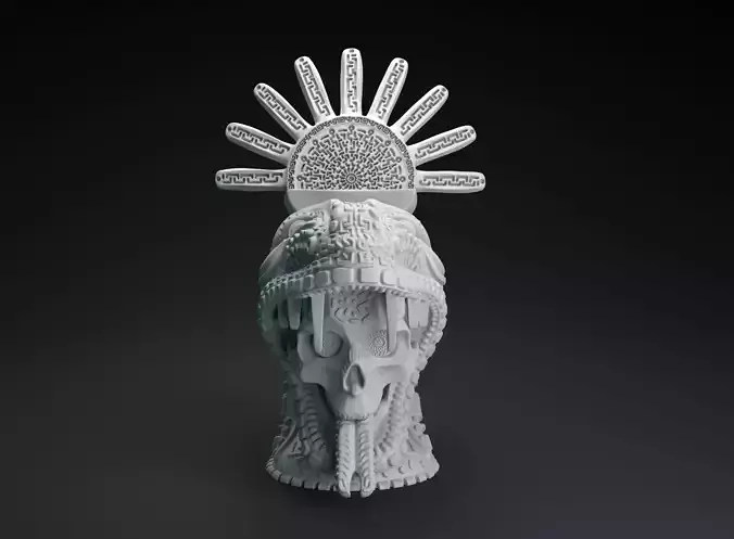 Aztec decorated skull intended for 3D printing