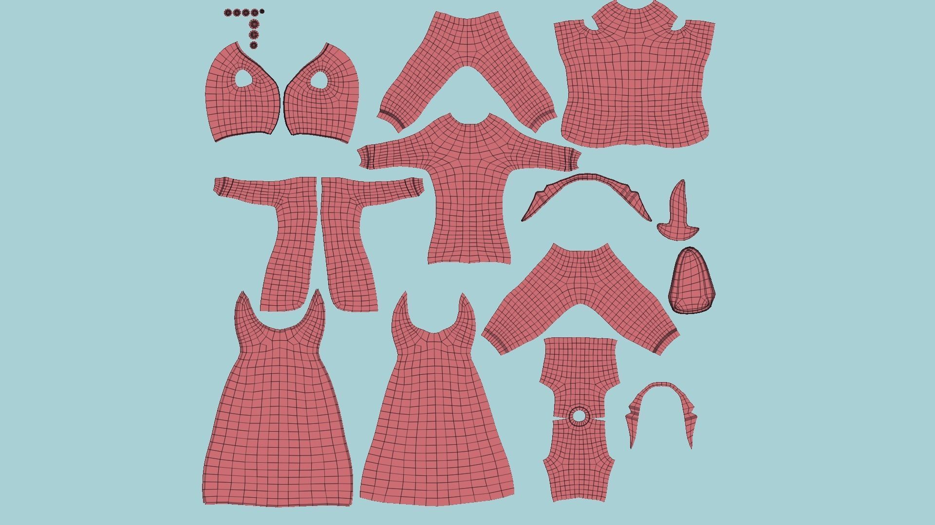 Hobbit Outfit 01 Red - Character Design Fashion Low-poly 3D model_11