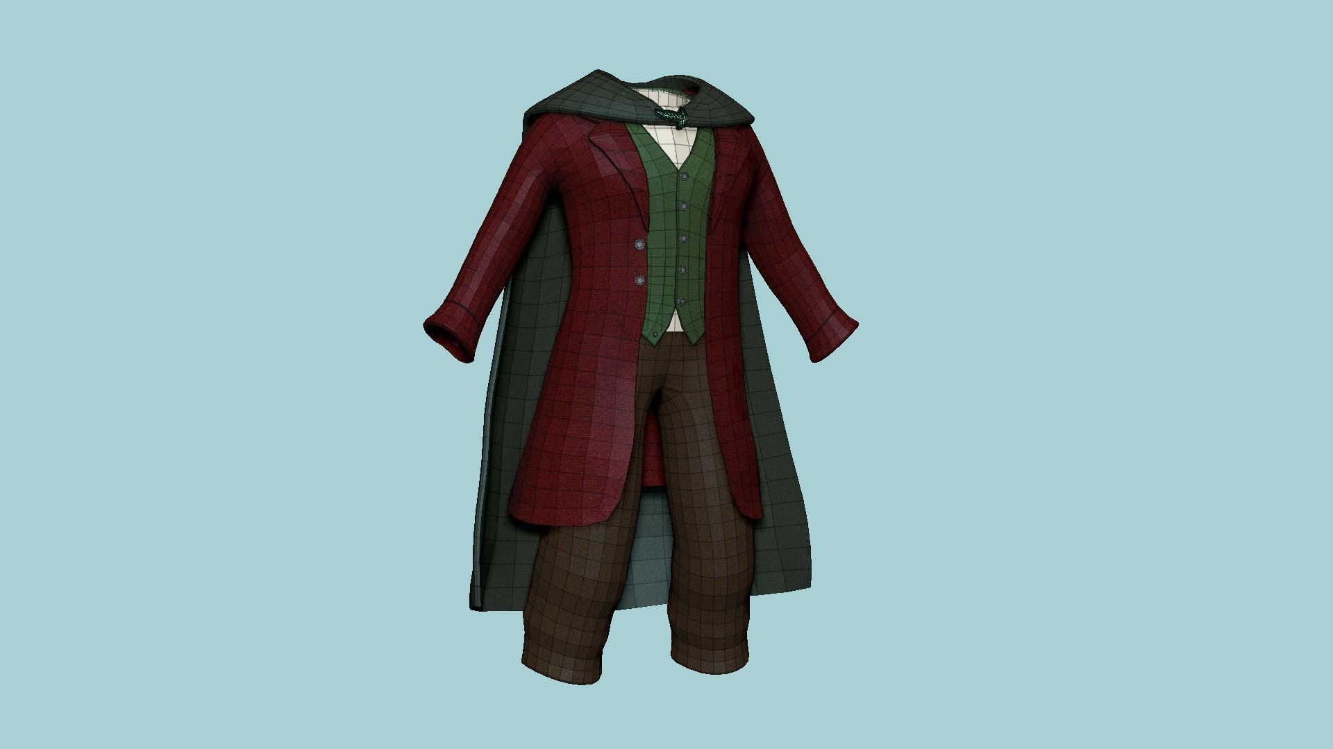 Hobbit Outfit 01 Red - Character Design Fashion Low-poly 3D model_6