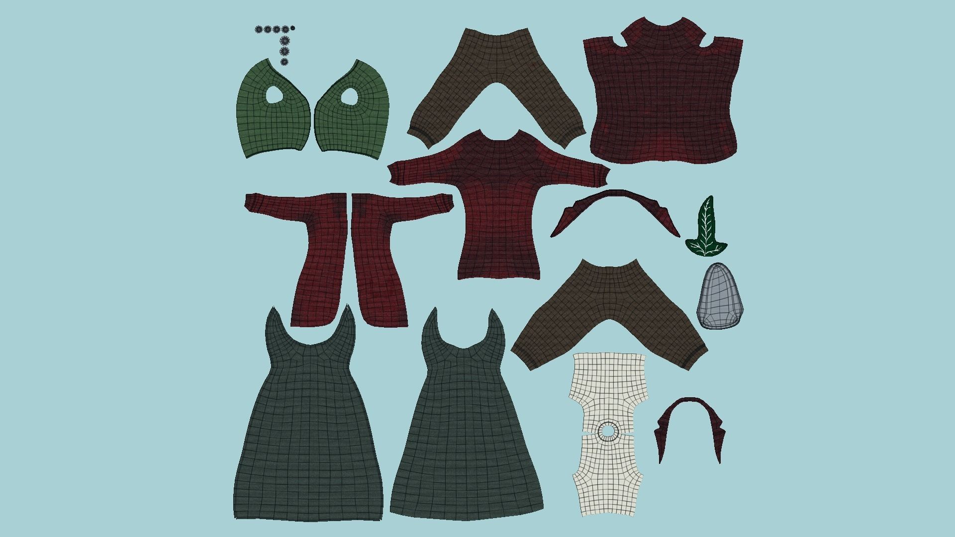 Hobbit Outfit 01 Red - Character Design Fashion Low-poly 3D model_5