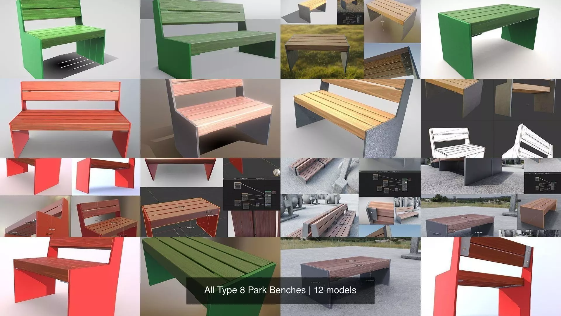 All Type 8 Park Benches 3D Model Collection_0