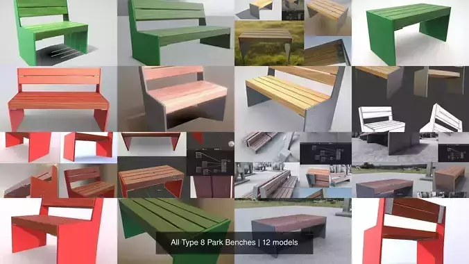 All Type 8 Park Benches 3D Model Collection
