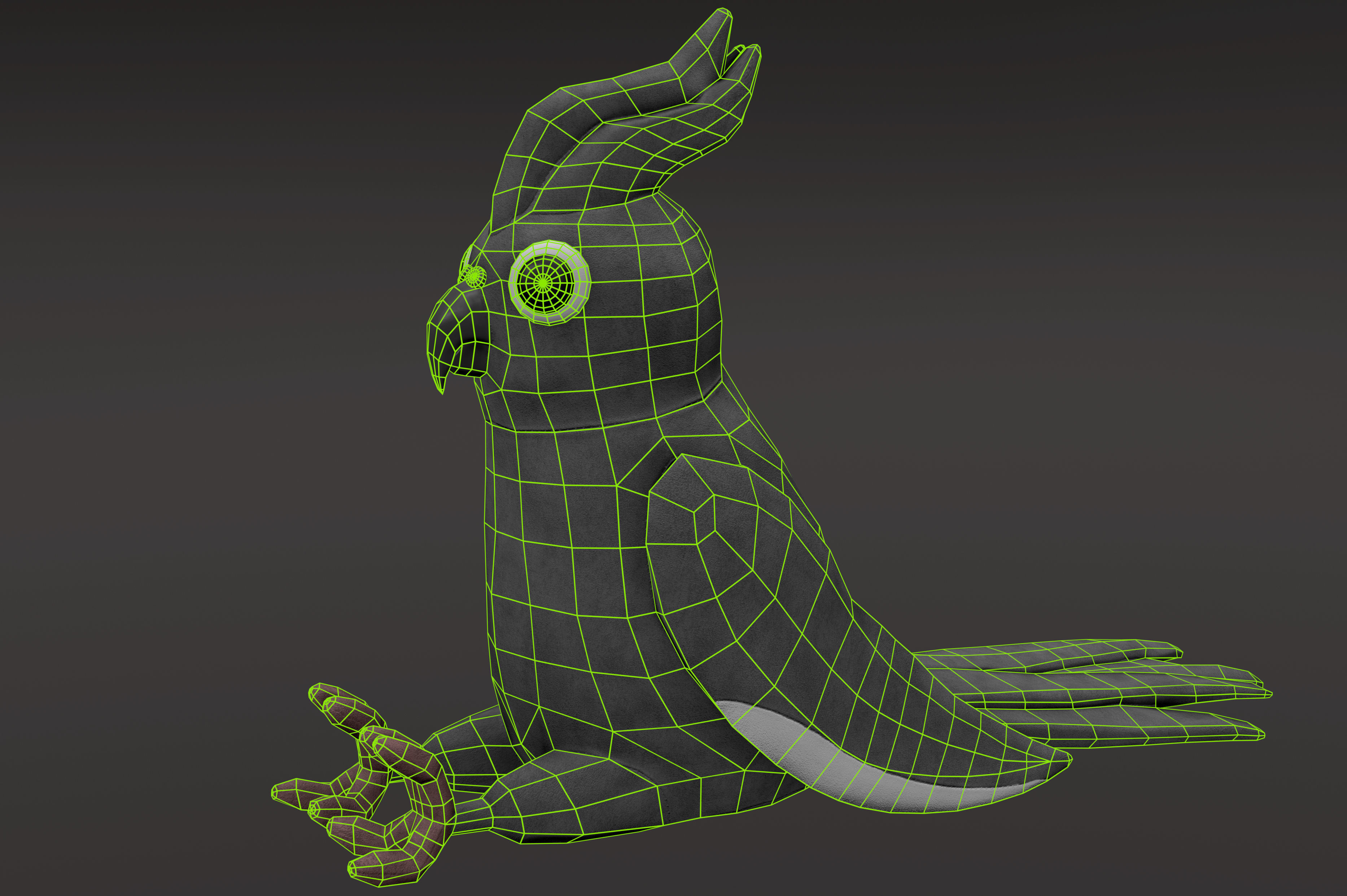 Toy cockatiel parrot Low-poly 3D model_11