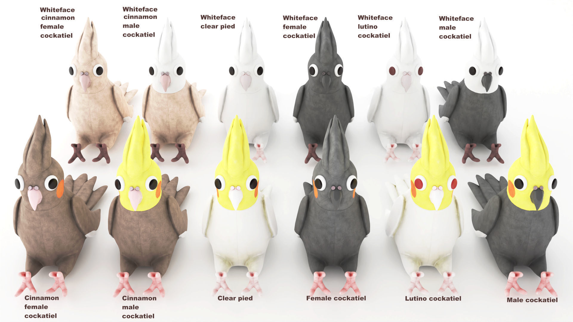 Toy cockatiel parrot Low-poly 3D model_1