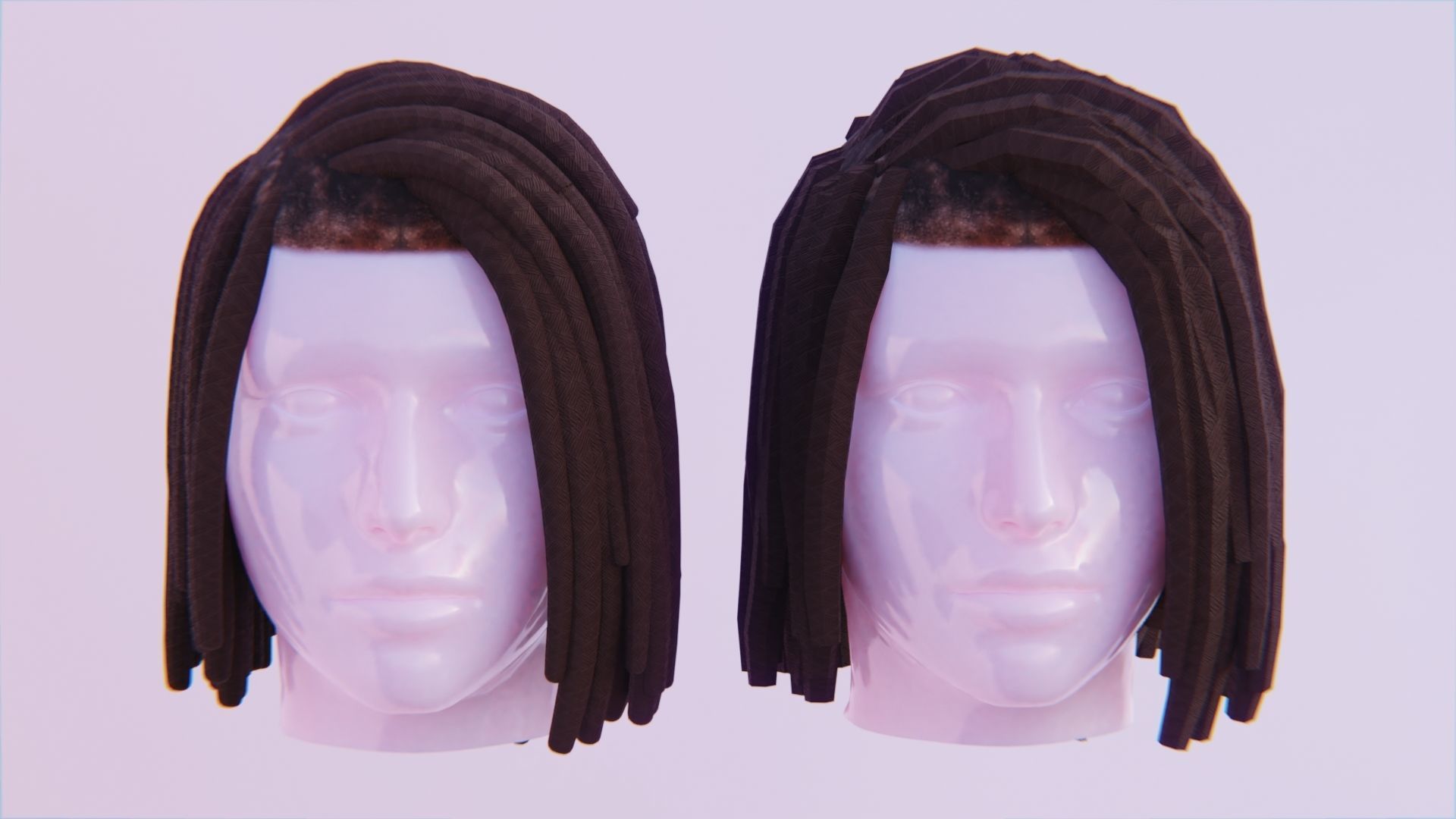 Female Medium Braided Dreads - High and Low Poly Versions Low-poly 3D model_1