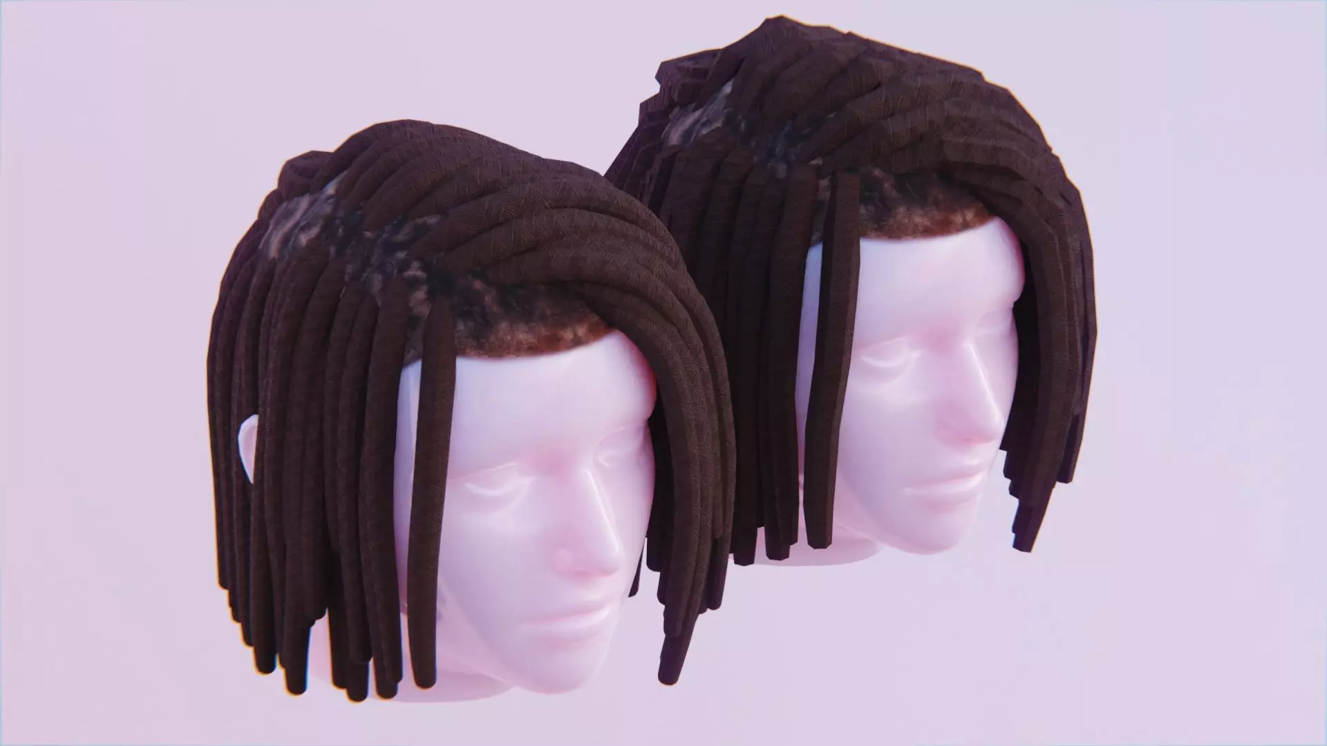 Female Medium Braided Dreads - High and Low Poly Versions Low-poly 3D model_0