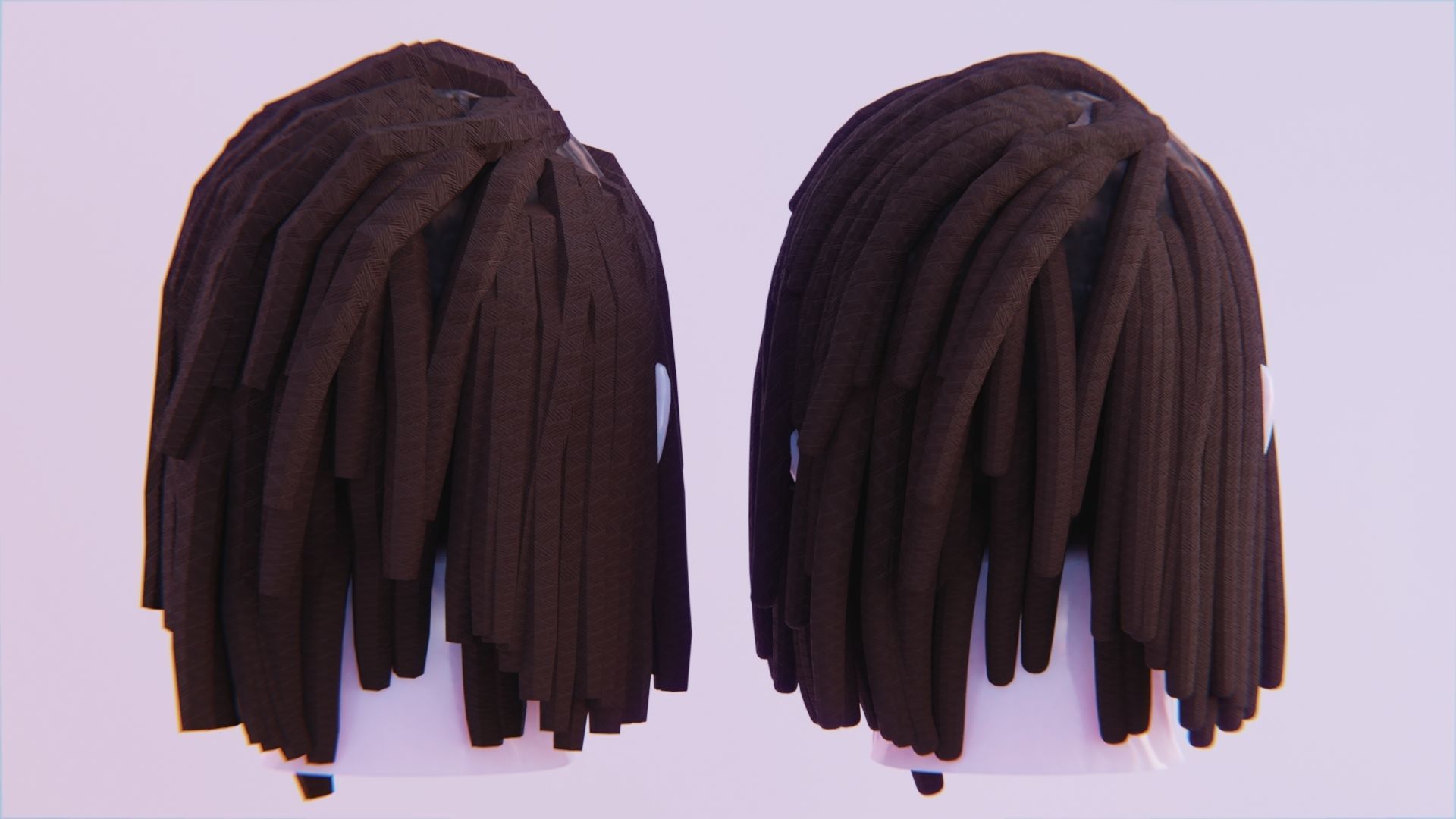 Female Medium Braided Dreads - High and Low Poly Versions Low-poly 3D model_2