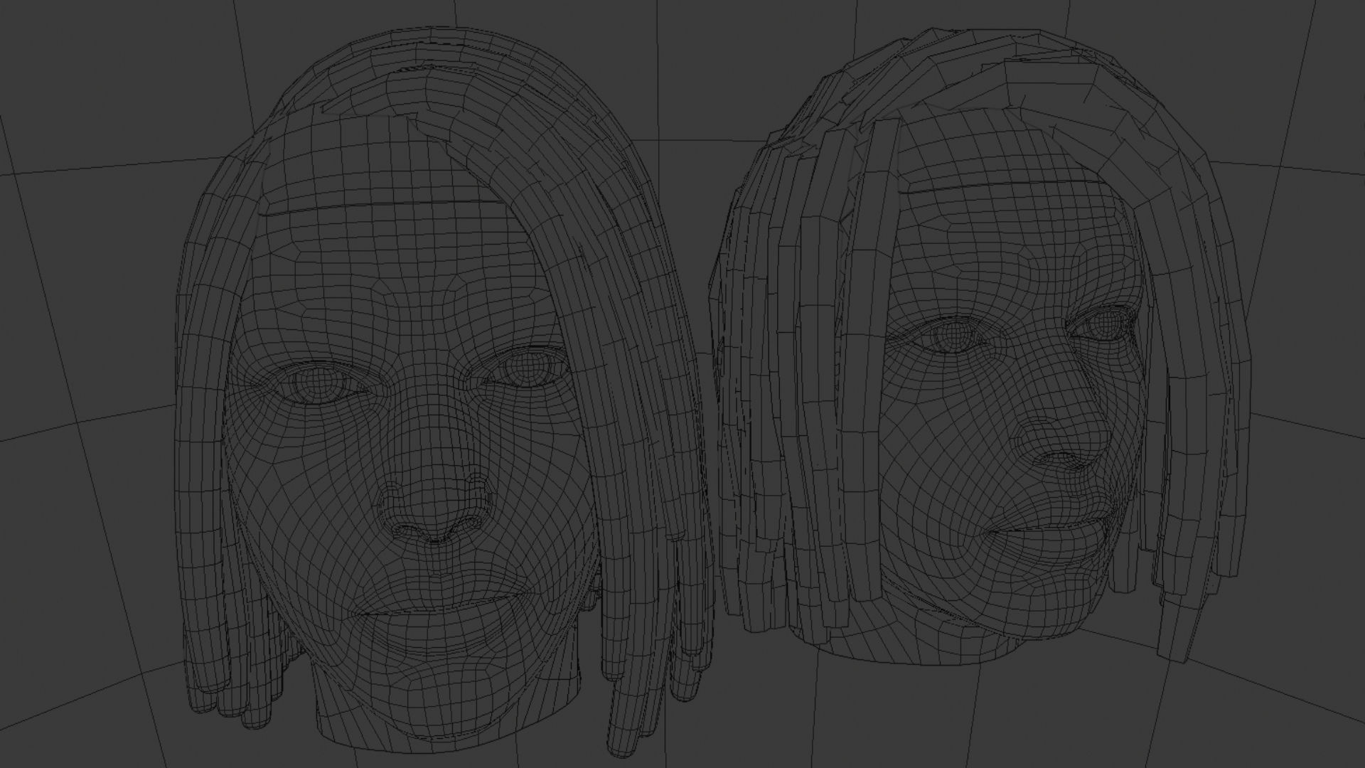 Female Medium Braided Dreads - High and Low Poly Versions Low-poly 3D model_5