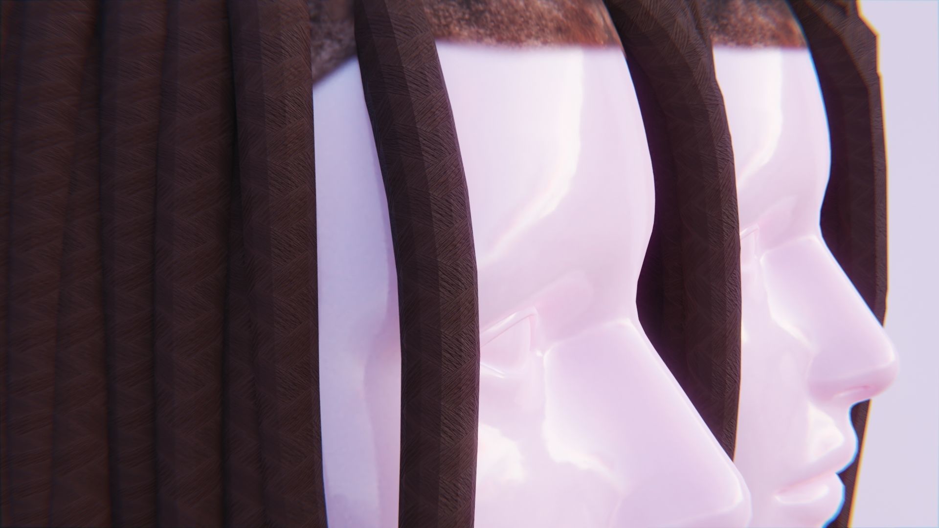 Female Medium Braided Dreads - High and Low Poly Versions Low-poly 3D model_4