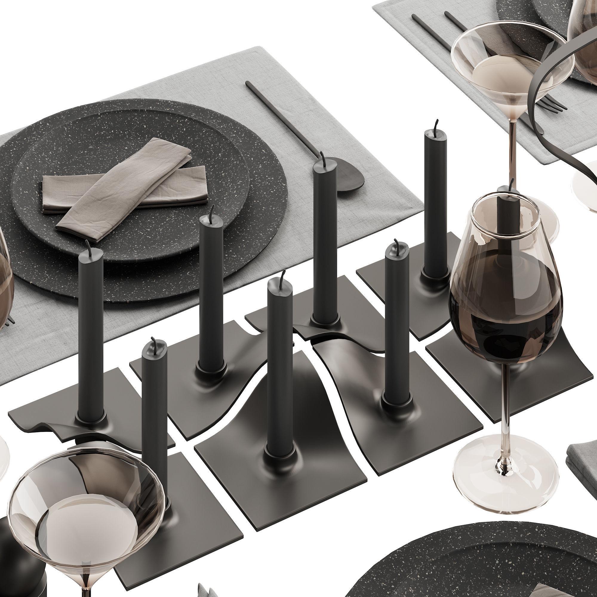 063 Tableware decor set 01 dark matte 3D model_4